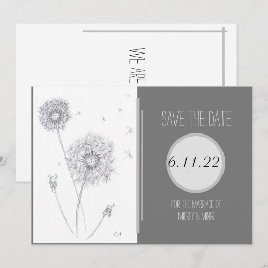 Dandelion Flat Save the Date Kaart (Voorkant / Achterkant)