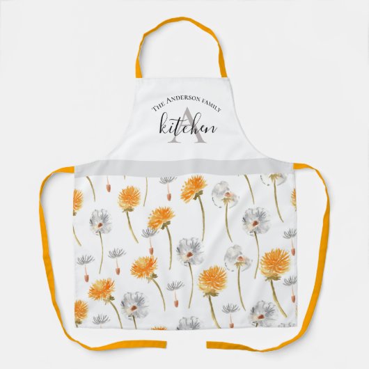 Dandelion floral flower monogram scripttekst schort (Voorkant)