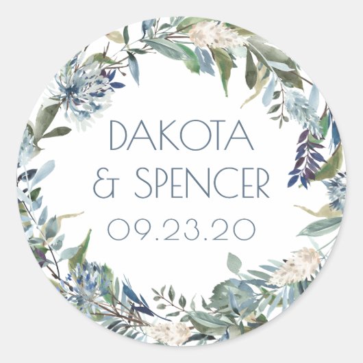 Dandelion Floral | Geduwde Floral Wreath Wedding Ronde Sticker (Voorkant)