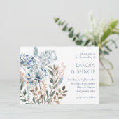 Dandelion Floral | Stusty Blue Garden Muted Weddin Kaart (Staand voorkant)