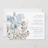 Dandelion Floral | Stusty Blue Garden Muted Weddin Kaart (Voorkant)