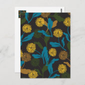 Dandelion florale patroon zwarte ver briefkaart (Voorkant / Achterkant)