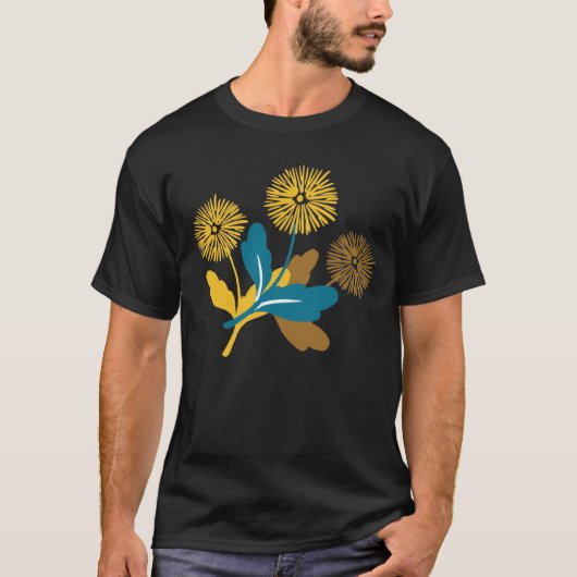 Dandelion florale patroon zwarte ver t-shirt (Voorkant)