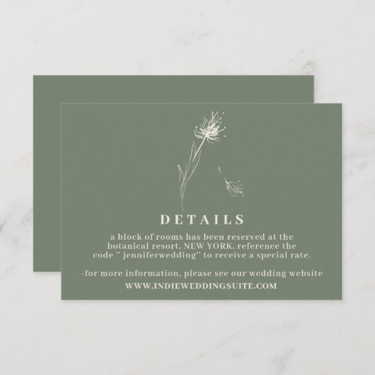 Dandelion Flower Boho Sage Simple Wedding Kaart (Voorkant / Achterkant)