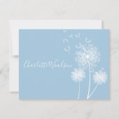 Dandelion Flowers Dusty Blue Script Name Note Kaar Notitiekaartje (Voorkant)