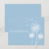 Dandelion Flowers Dusty Blue Script Name Note Kaar Notitiekaartje (Voorkant / Achterkant)