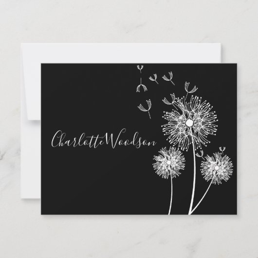Dandelion Flowers in Wind Script Name Note Cards Notitiekaartje (Voorkant)