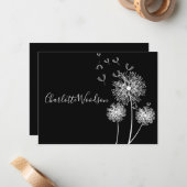 Dandelion Flowers in Wind Script Name Note Cards Notitiekaartje (Voorkant / Achterkant in situ)