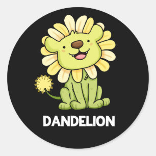Dandelion Funny Lion Pun Dark BG Ronde Sticker