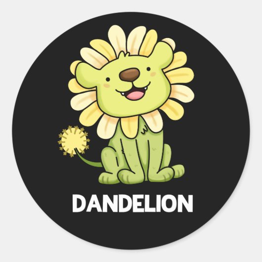 Dandelion Funny Lion Pun Dark BG Ronde Sticker (Voorkant)