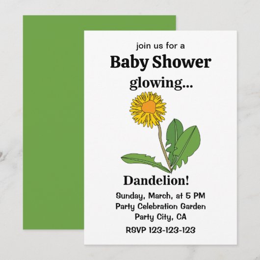 Dandelion Girl Baby shower Kaart (Voorkant / Achterkant)