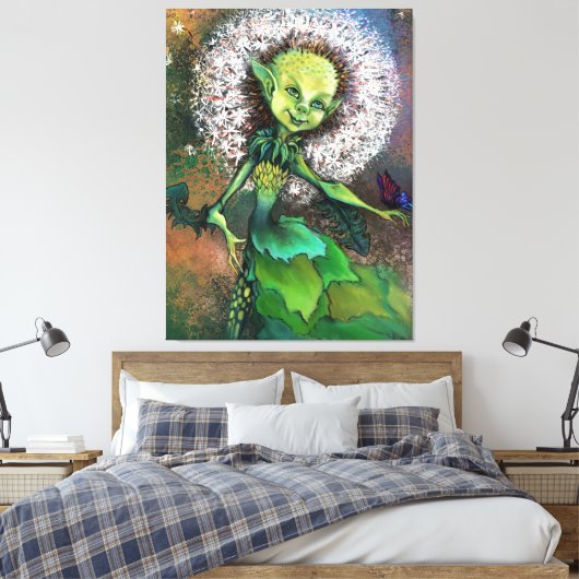 Dandelion Girl en Butterfly Canvas Afdrukken (Insitu (Slaapkamer))