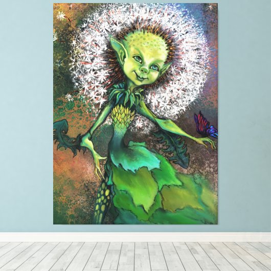 Dandelion Girl en Butterfly Canvas Afdrukken (Insitu (Houten vloer))