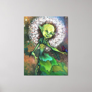 Dandelion Girl en Butterfly Canvas Afdrukken