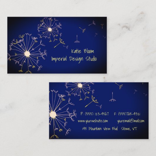 Dandelion in de wind visitekaartje (Voorkant / Achterkant)