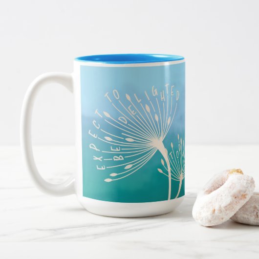Dandelion Inspirerend Quote "Wees vandaag blij" Tweekleurige Koffiemok (Met donut)