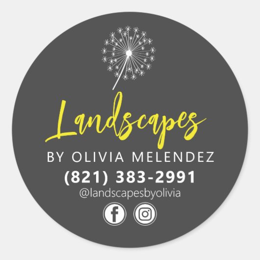Dandelion Logo Lawn Care Service Adverteren Ronde Sticker (Voorkant)