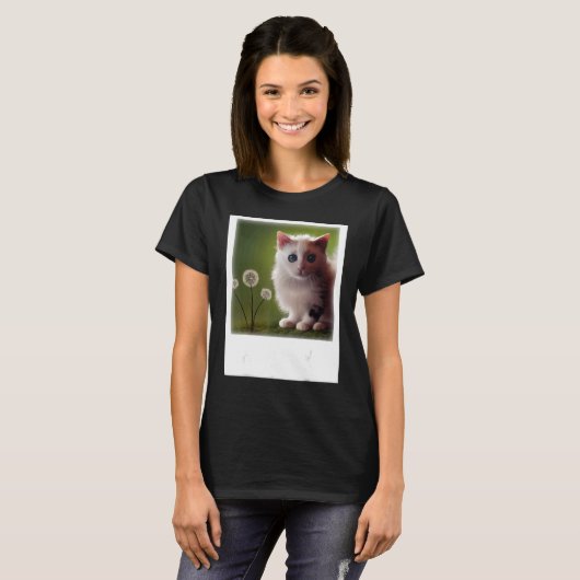Dandelion Next To A Baby Cat Realistic Art T-shirt (Voorkant volledig)