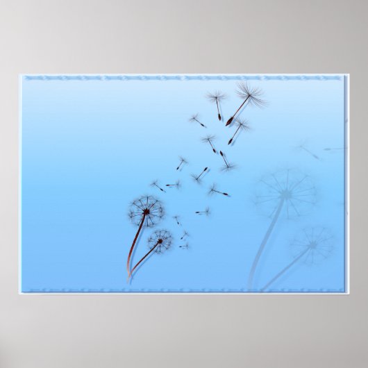 Dandelion op babyblauwe Posters (Voorkant)