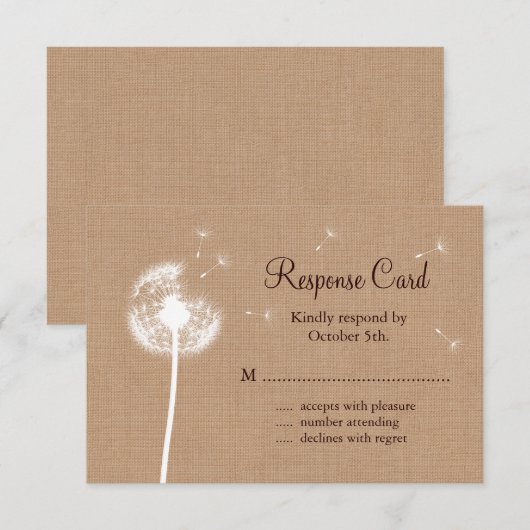 Dandelion op Burlap RSVP (Voorkant / Achterkant)