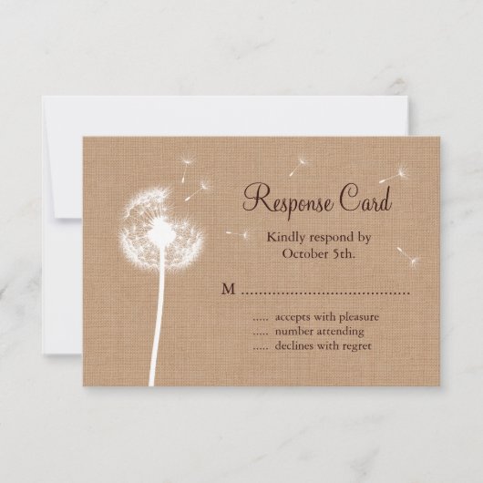 Dandelion op Burlap RSVP Kaartje (Voorkant)