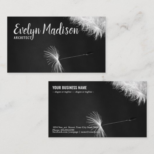 Dandelion op zwarte achtergrond visitekaartje (Voorkant / Achterkant)