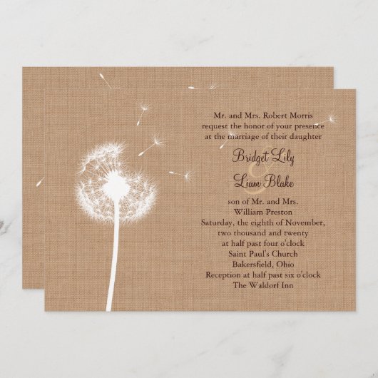 Dandelion over de uitnodiging tot het huwelijk op  (Voorkant / Achterkant)