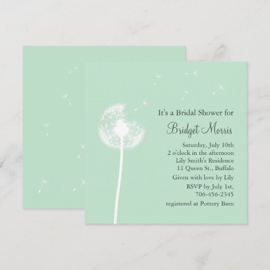 Dandelion over de uitnodiging van de Mint Bridal-d (Voorkant / Achterkant)
