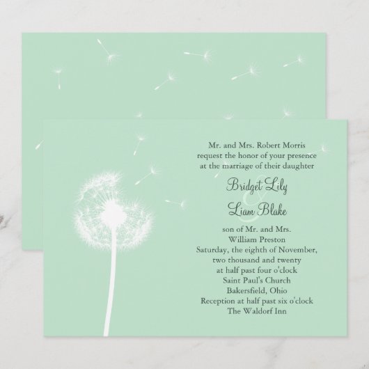 Dandelion over de uitnodiging voor het huwelijk (Voorkant / Achterkant)