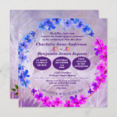 Dandelion Paarse Floral Wedding Kaart (Voorkant / Achterkant)