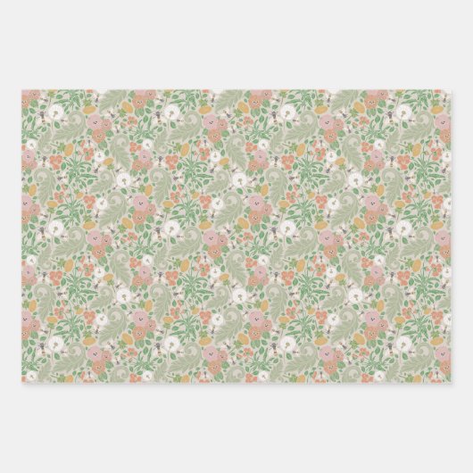 Dandelion Pansies Busy Bees Spring Garden Inpakpapier Vel (Voorkant)