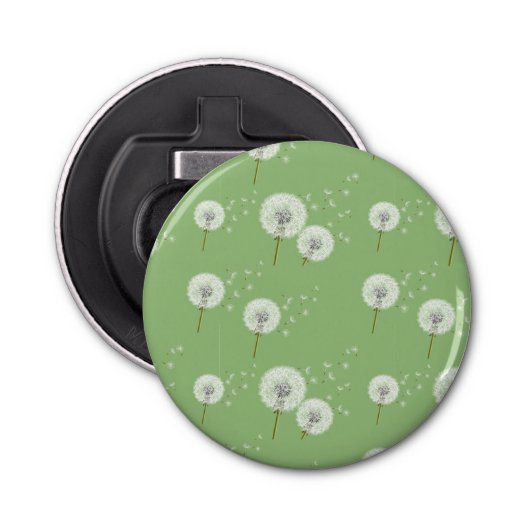 Dandelion Pattern on Green Background Button Flesopener (Voorkant)