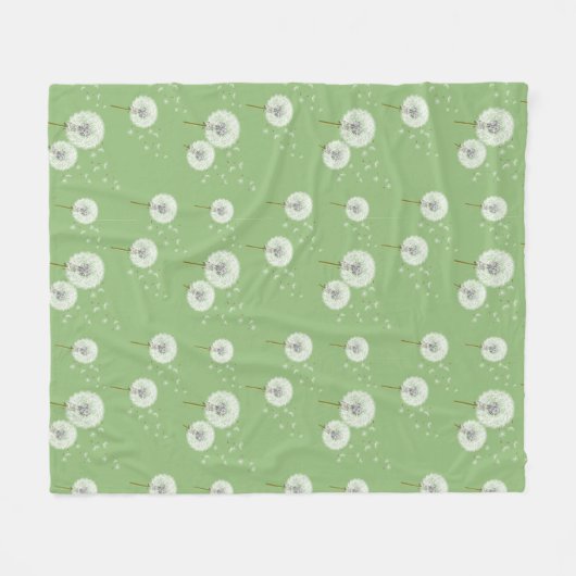 Dandelion Pattern on Green Background Fleece Deken (Voorkant (Horizontaal))
