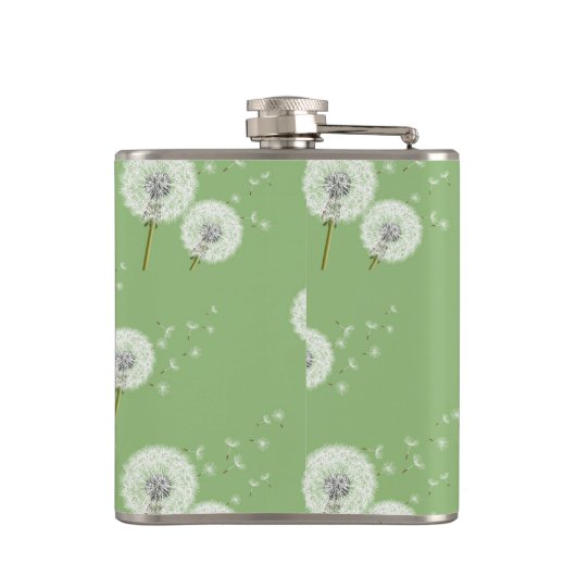 Dandelion Pattern on Green Background Heupfles (Achterkant)