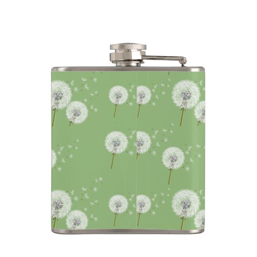 Dandelion Pattern on Green Background Heupfles (Achterkant)