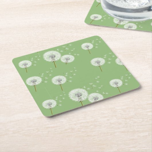Dandelion Pattern on Green Background Kartonnen Onderzetters (Schuin)