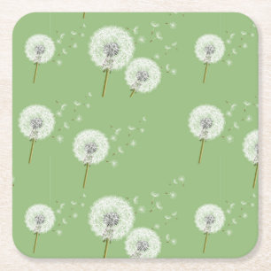 Dandelion Pattern on Green Background Kartonnen Onderzetters