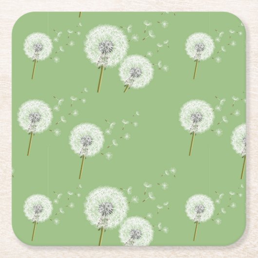 Dandelion Pattern on Green Background Kartonnen Onderzetters (Voorkant)