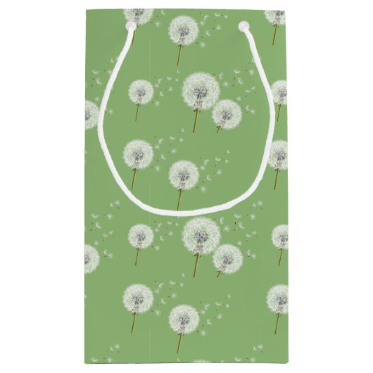 Dandelion Pattern on Green Background Klein Cadeauzakje (Achterkant)