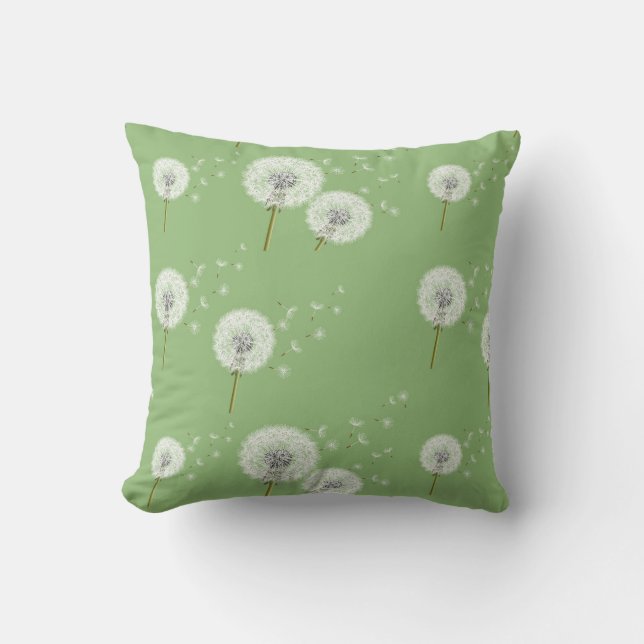 Dandelion Pattern on Green Background Kussen (Voorkant)
