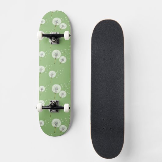Dandelion Pattern on Green Background Skateboard (Voorkant)