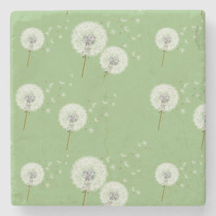 Dandelion Pattern on Green Background Stenen Onderzetter