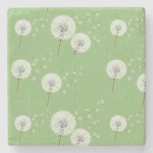 Dandelion Pattern on Green Background Stenen Onderzetter (Voorkant)
