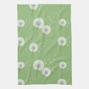 Dandelion Pattern on Green Background Theedoek