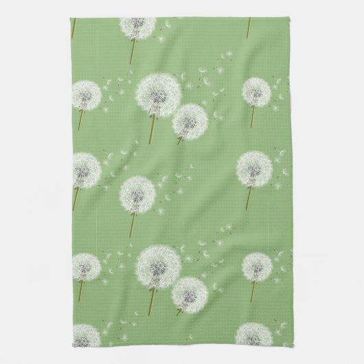 Dandelion Pattern on Green Background Theedoek (Verticaal)