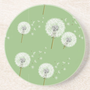 Dandelion Pattern on Green Background Zandsteen Onderzetter
