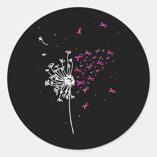 Dandelion Pink Ribbon Cool Breast Cancer Bewusthei Ronde Sticker (Voorkant)