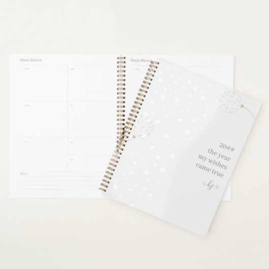Dandelion Puffs and Stars Gray White Monogrammed Planner (Display)