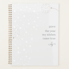 Dandelion Puffs and Stars Gray White Monogrammed Planner