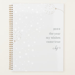 Dandelion Puffs and Stars Gray White Monogrammed Planner
